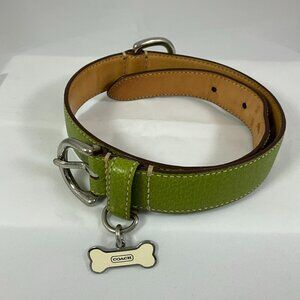 Coach Signature Green Leather Dog collar Size Large 1" X 25" For Neck  17” • 21”